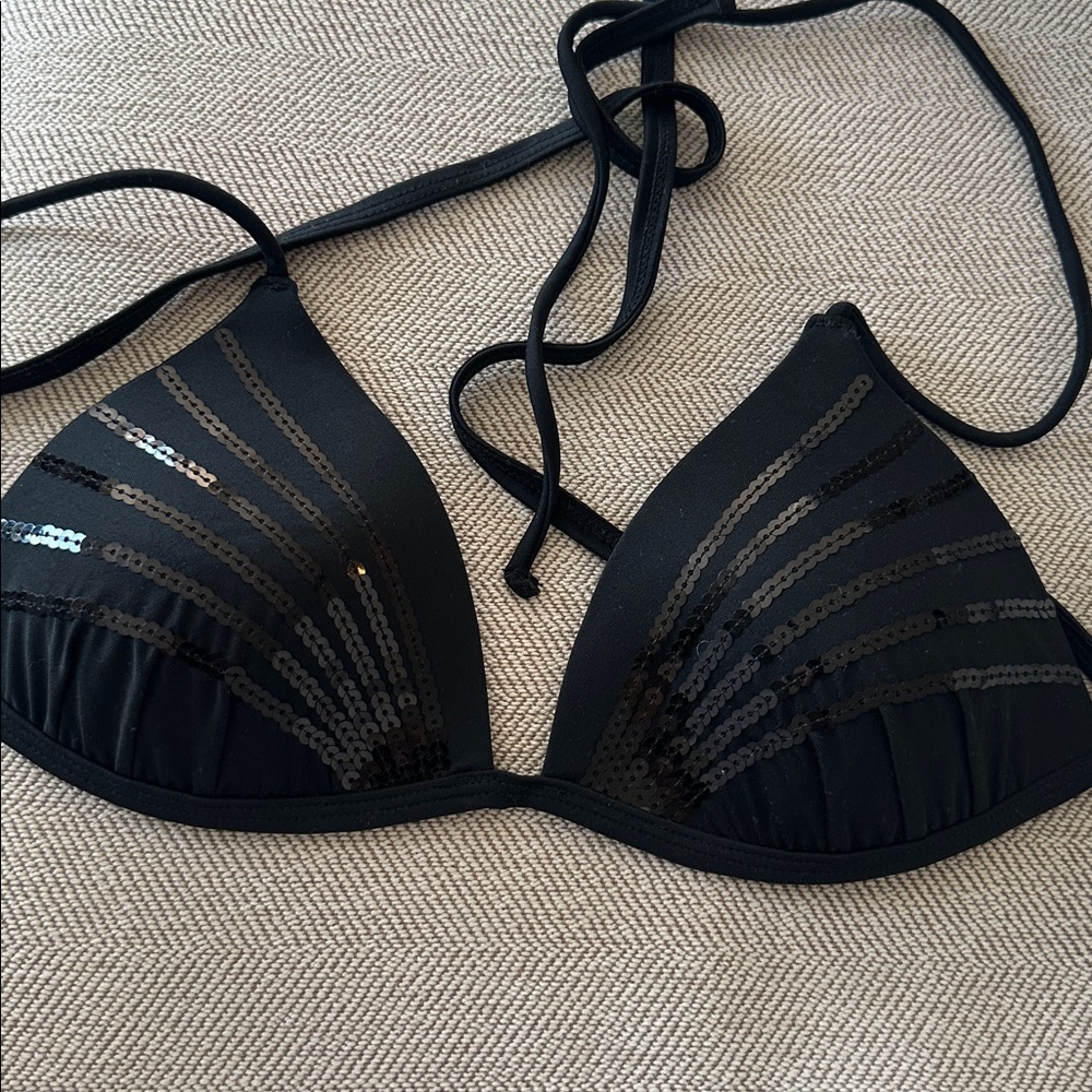 H&M Black Sequin Triangle Swim Bra